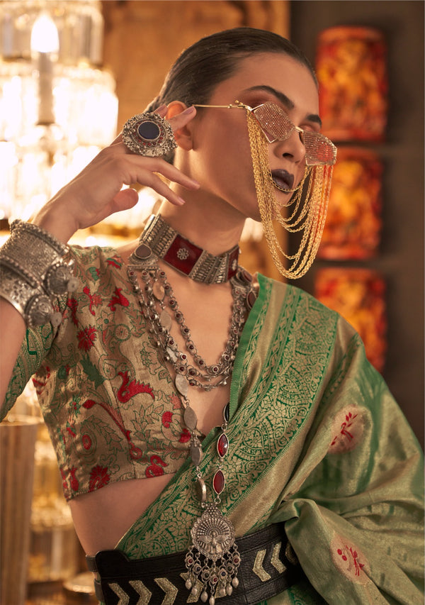 Green Banarasi Silk Saree