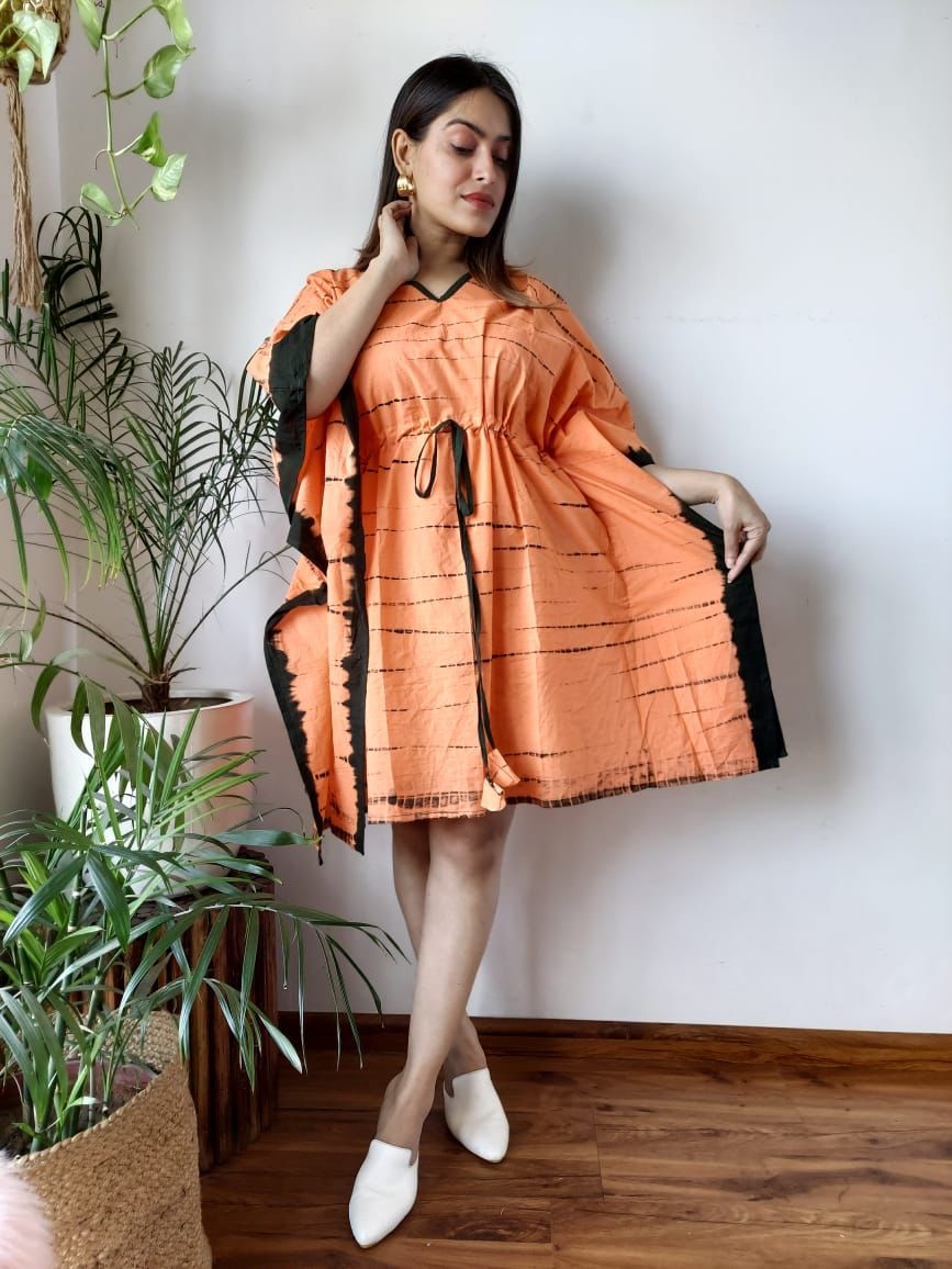 Short Cotton Kaftan in Orange