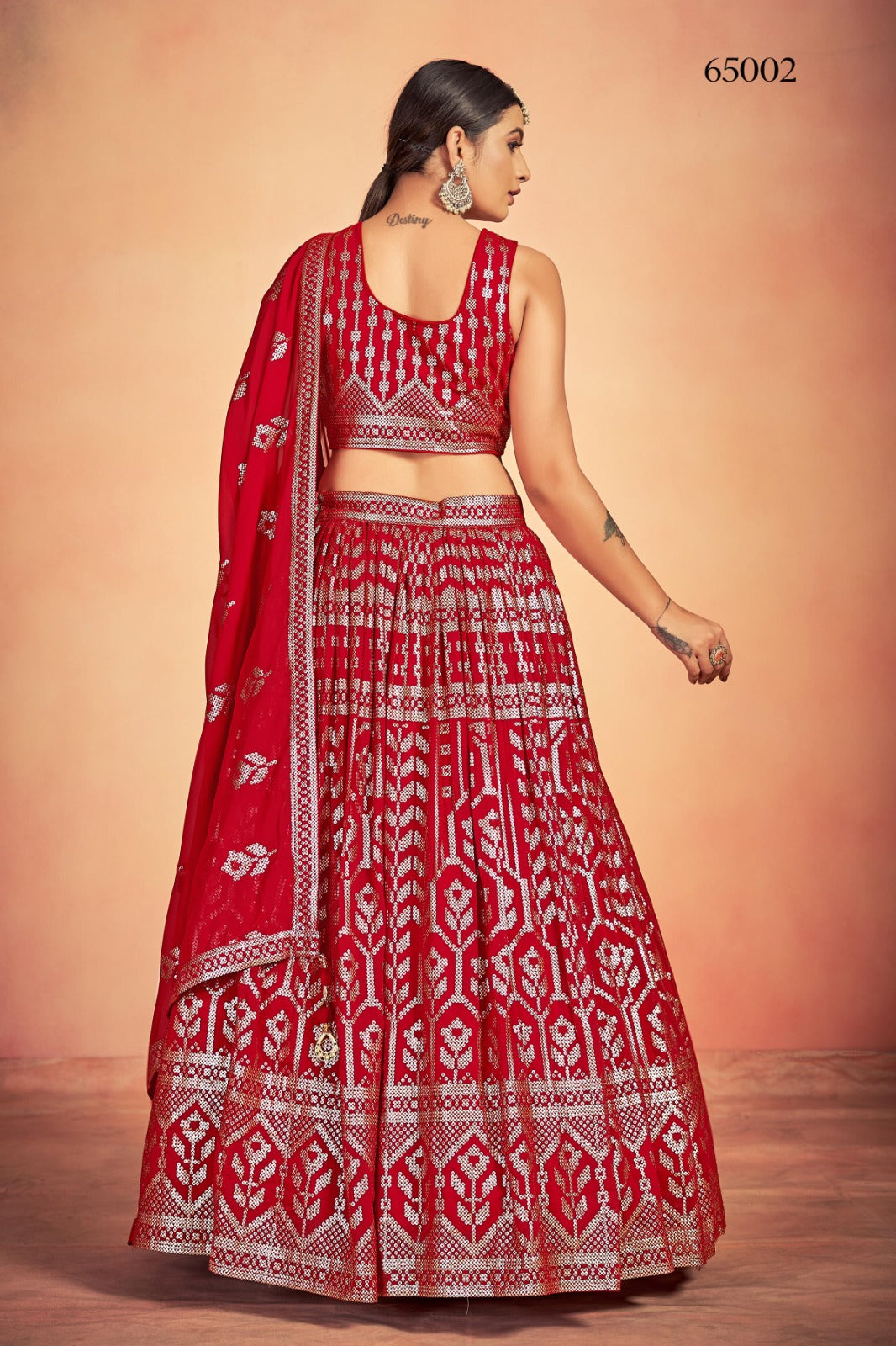 Georgette Lehenga With Sequins Work In Red