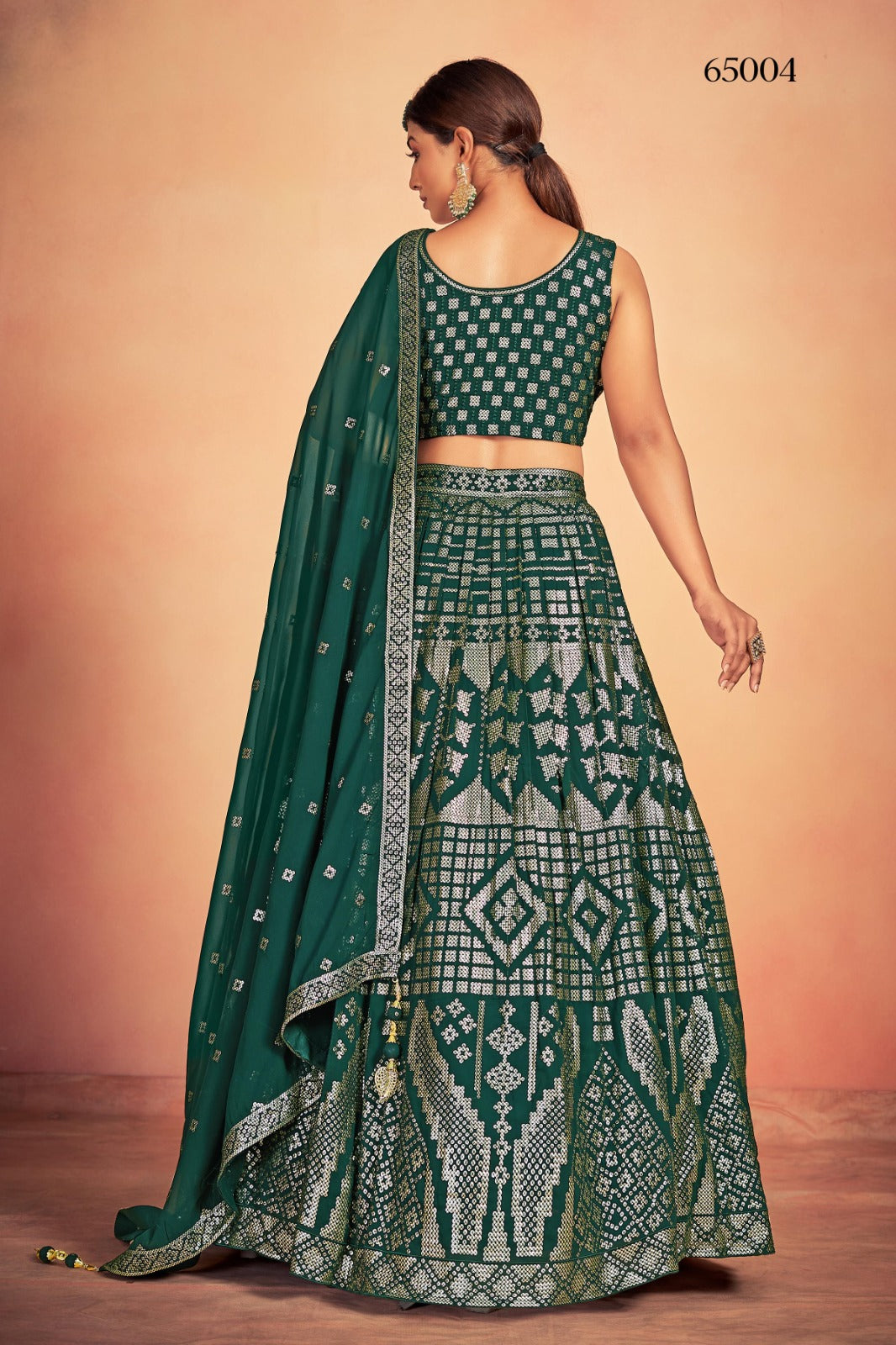Lehenga With Sequins Work In Green