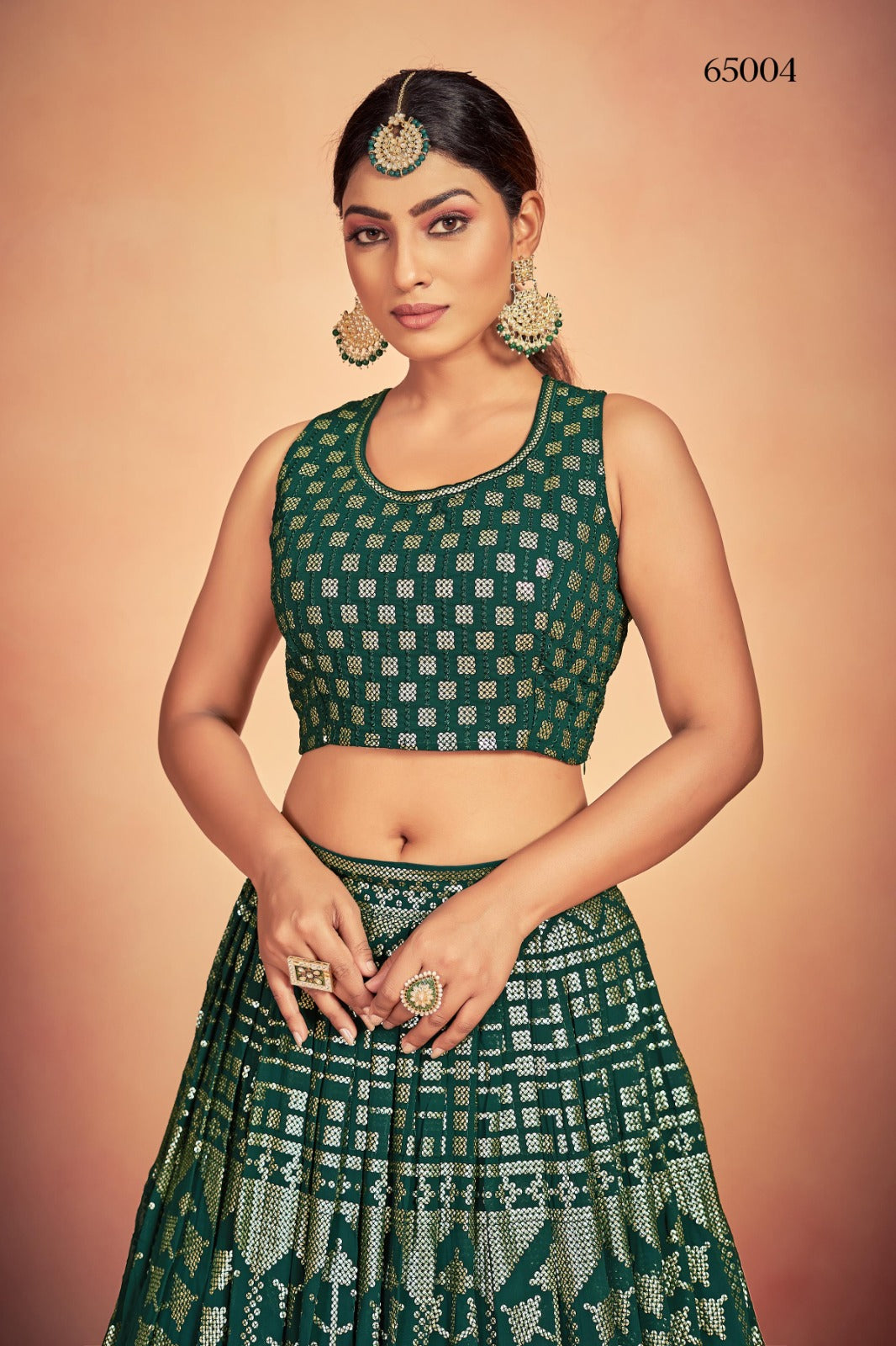 Lehenga With Sequins Work In Green