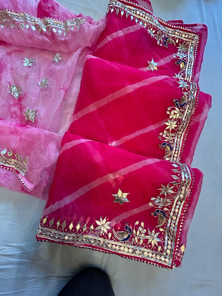 Organza Gota Patti Work Saree In Pink