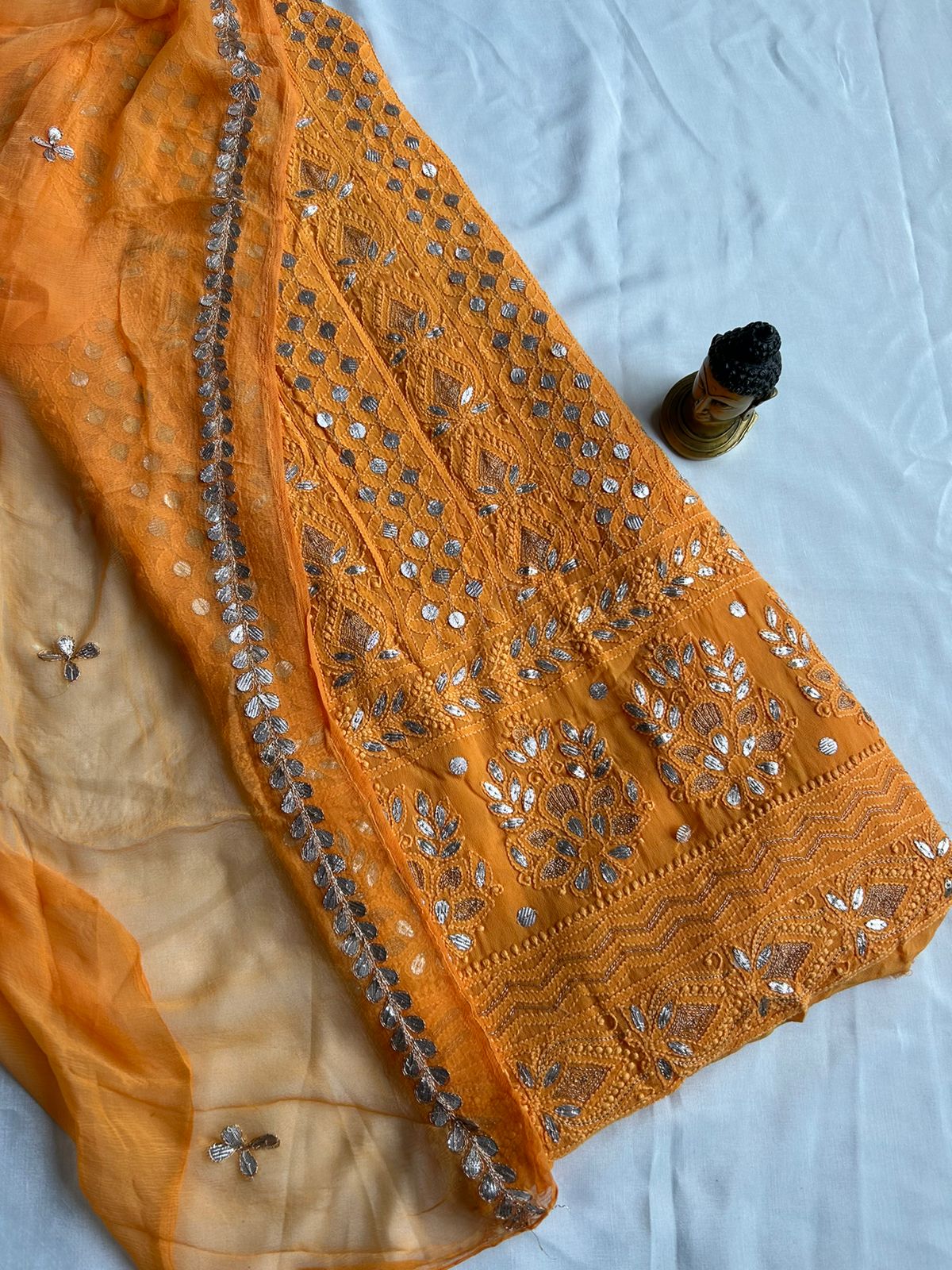 Gerua Orange Georgette Chinkari Gota Patti Unstitched Salwar Suit online