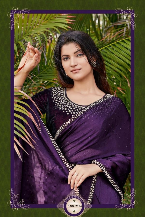 Satin Silk Saree (Purple)