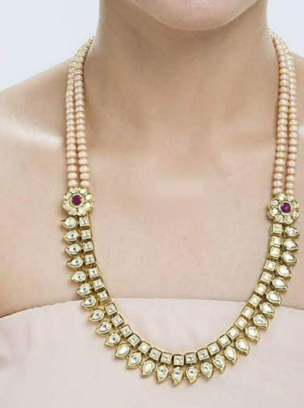Gold Plated Pearl Kundan Necklace Set