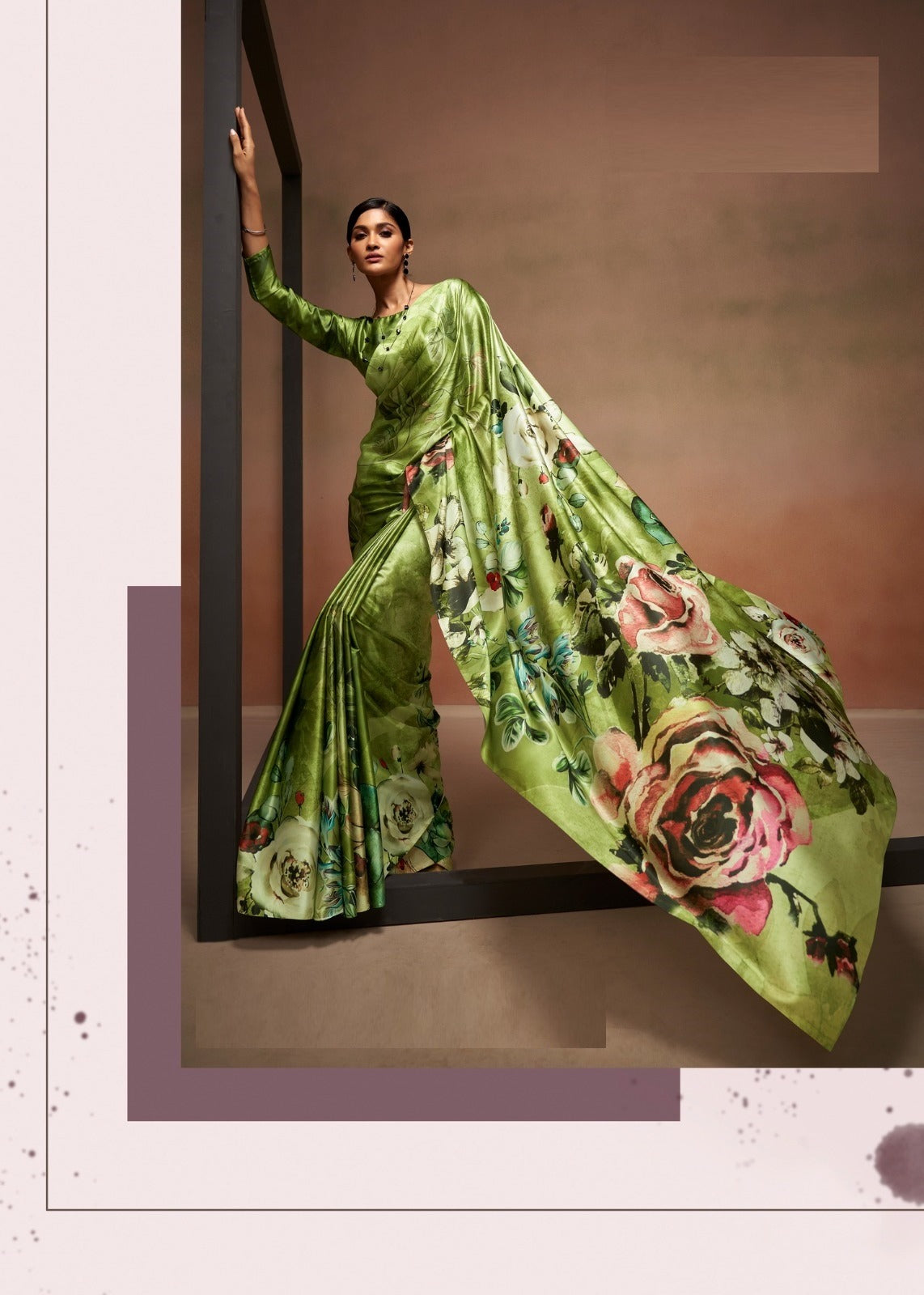 Digital Print Saree In Green