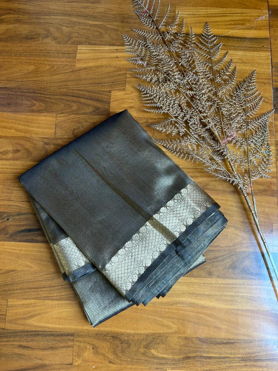 Dark Grey Banarasi Organza Tissue Saree