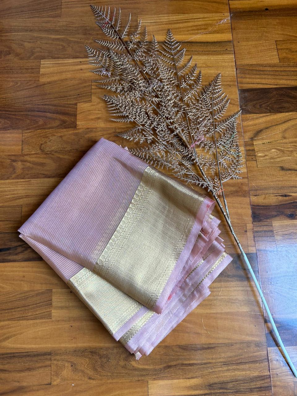 Onion Pink Banarasi Organza Tissue Saree