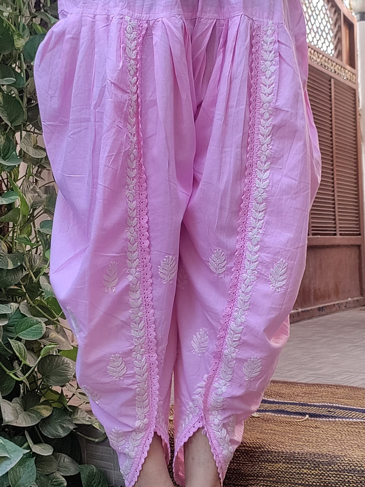Pink salwar Dhoti with Lucknowi embroidery 