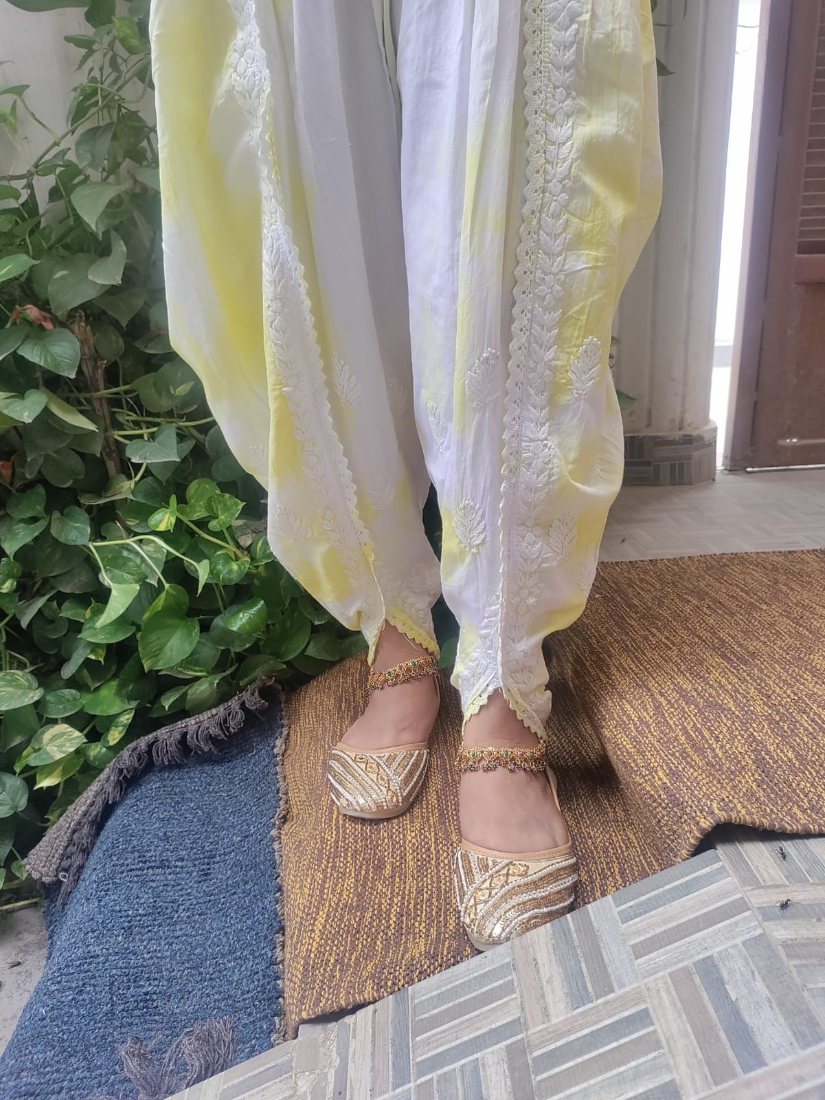 Tie N Die Yellow Chikankari Dhoti Salwar