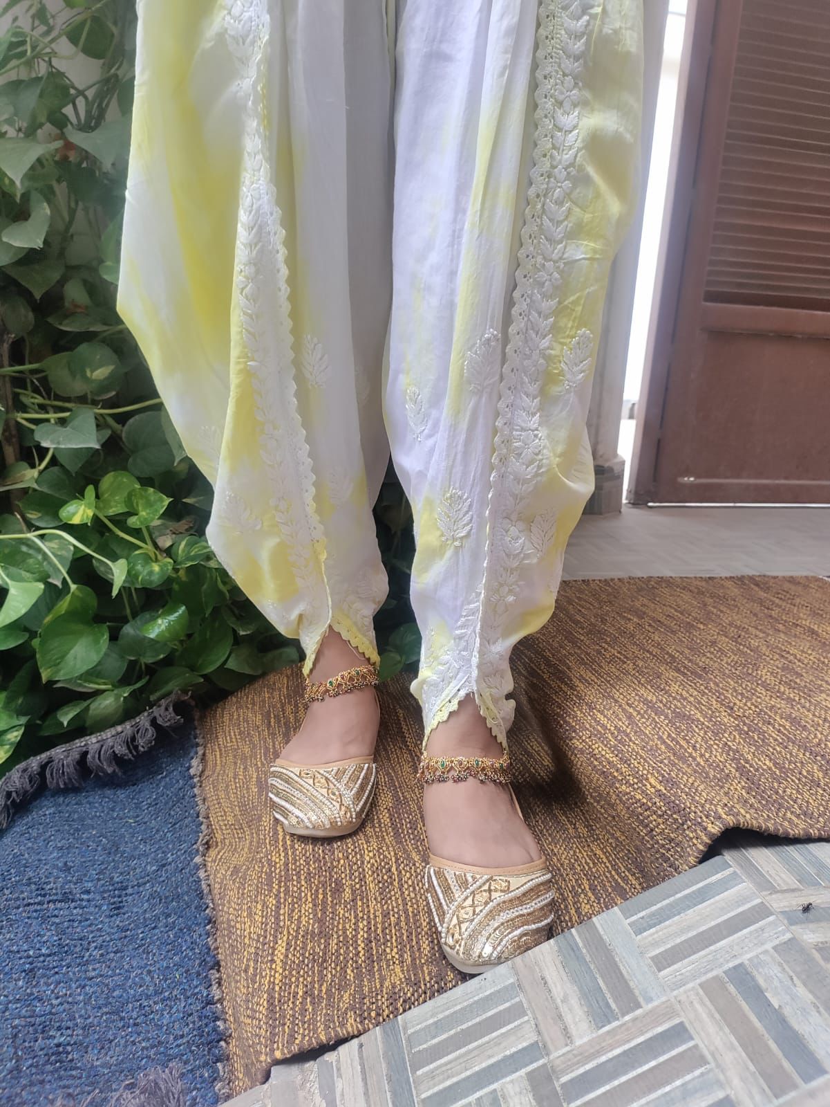 Tie N Die Yellow Chikankari Dhoti Salwar