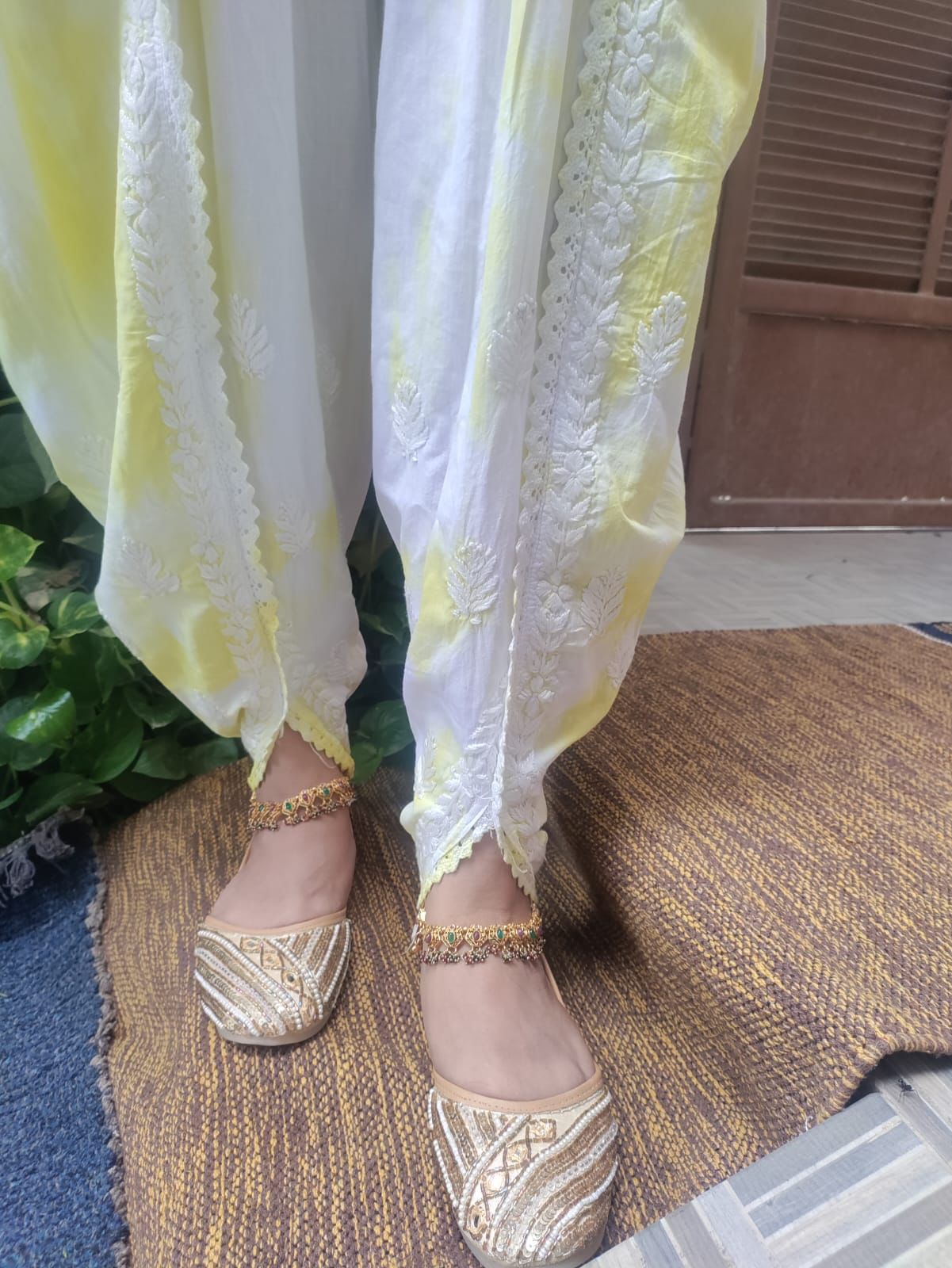 Tie N Die Yellow Chikankari Dhoti Salwar