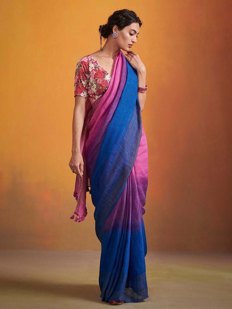 Summer Pure Purple and Blue Linen saree