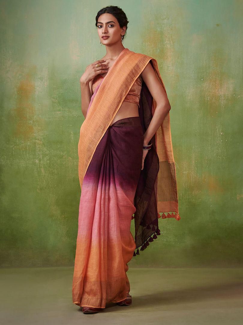 Summer Pink, Orange and Purple Linen saree