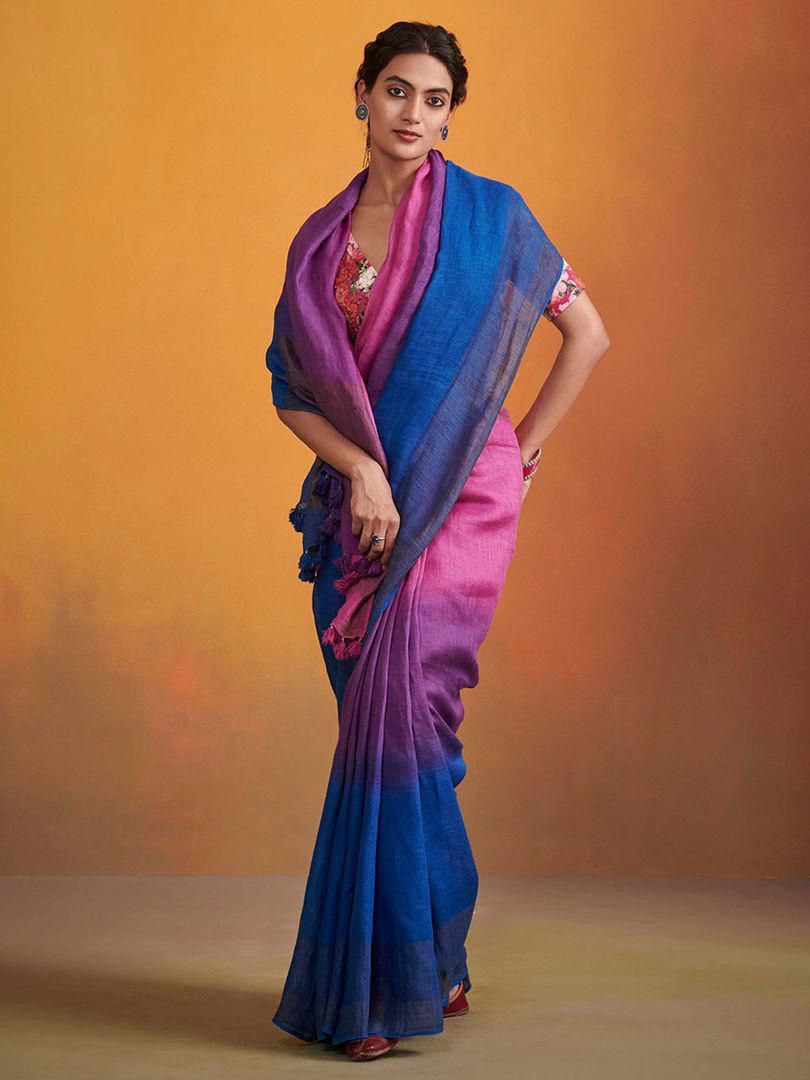 Summer Pure Purple and Blue Linen saree