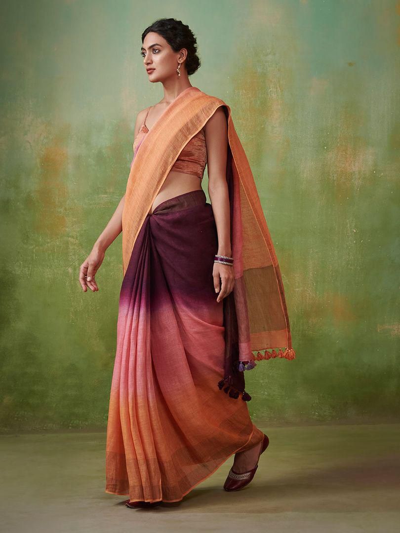 Summer Pink, Orange and Purple Linen saree