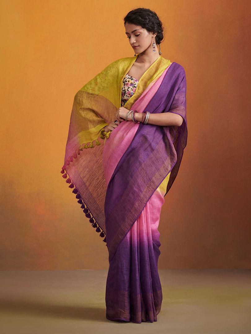 Summer Pure Purple and Pink Linen saree