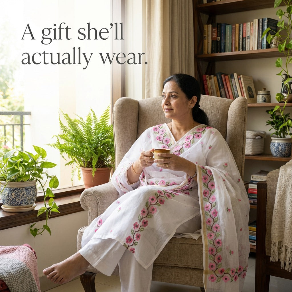 Vaidehi- Beautiful Kota Doria Suit In White Colour With Pink Embroidery Work (unstitched)