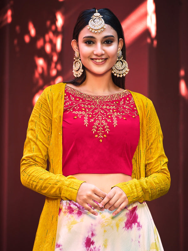 White Lehenga With Jacket (Semi - Stitched)