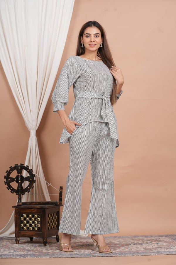 White Stripe Look Cord Set In Comfy Cotton