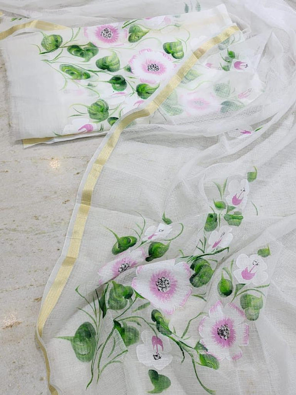 White Kota Doria Hand Painting Suit