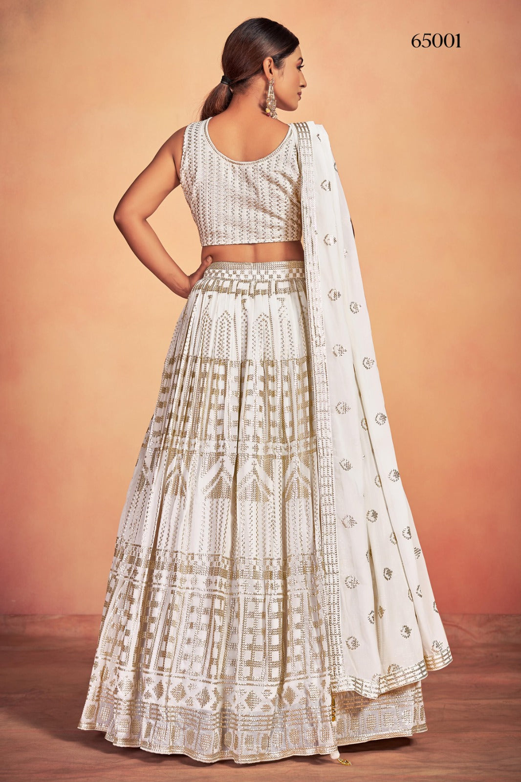 Georgette Lehenga With Sequins Work In White