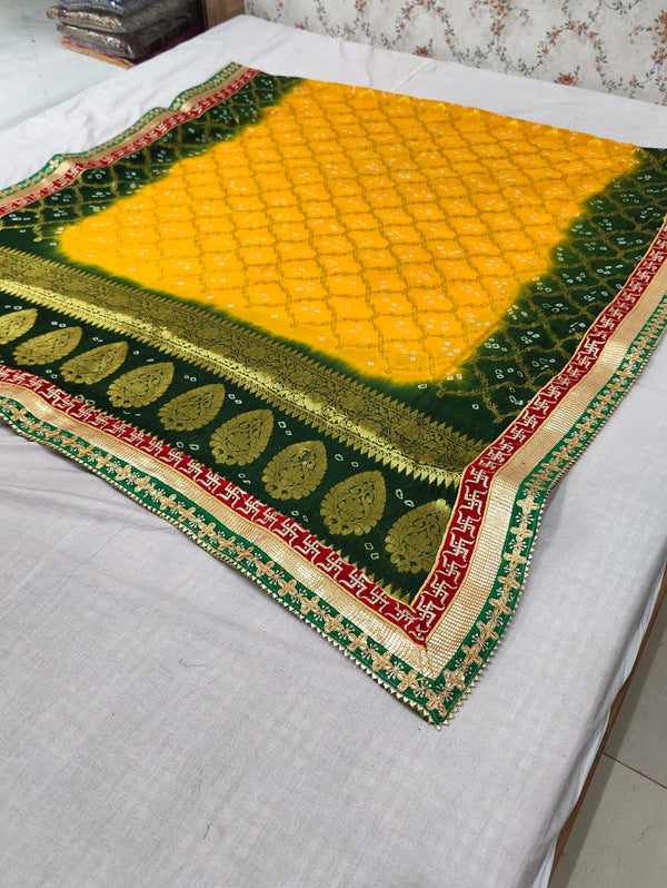 Yellow And Green Gotapatti Bandhani Dupatta