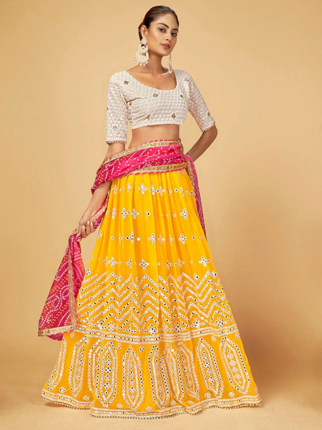 Designer Lehenga In Pink ( Semi Stitched)