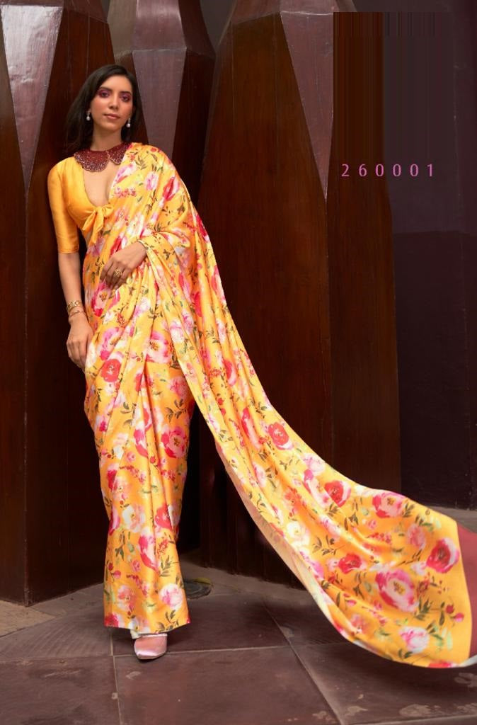 Digital Floral Print Saree In Yellow