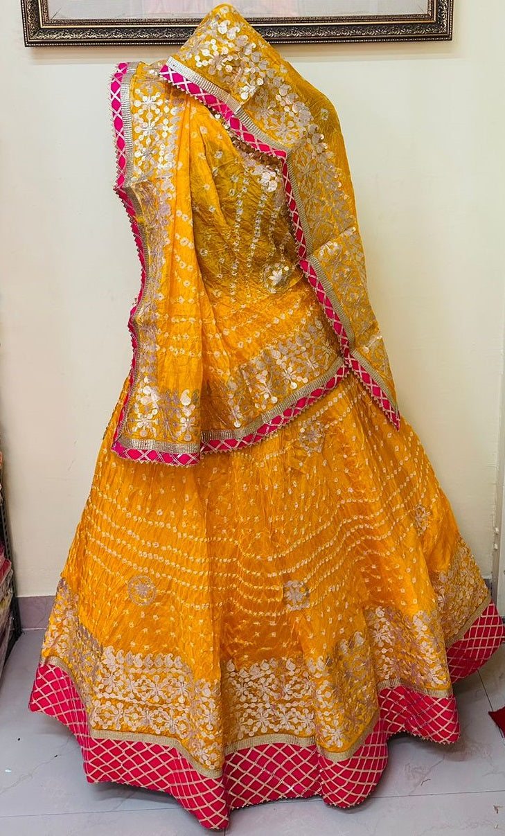 Exclusive Rajasthani Bandhej Silk Lehenga Gota Patti Lace Border Lehenga  for Partywear - Etsy