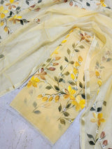 Yellow Kota Doria Hand Painting Suit Set