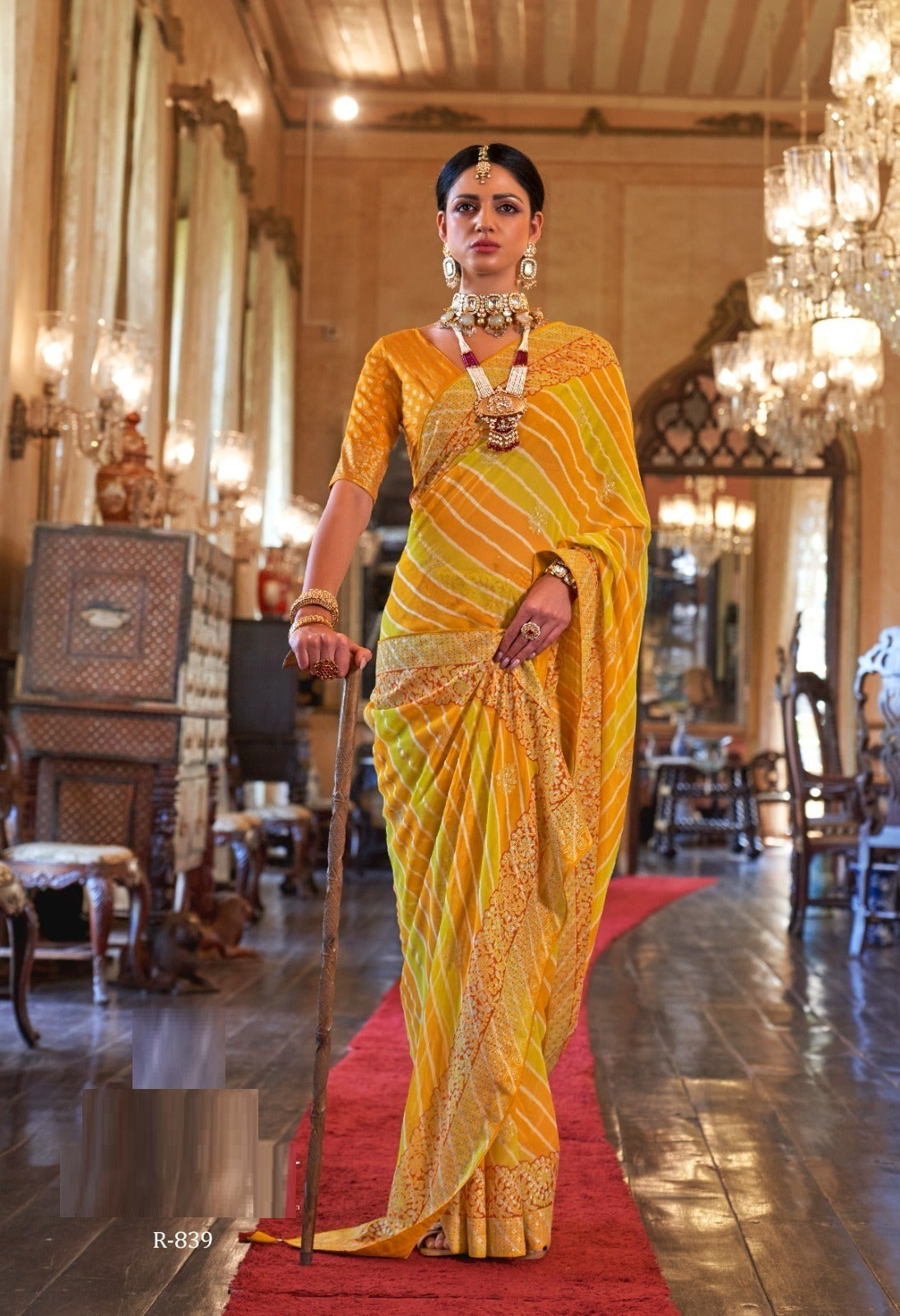 Leheriya Georgette Saree in Yellow