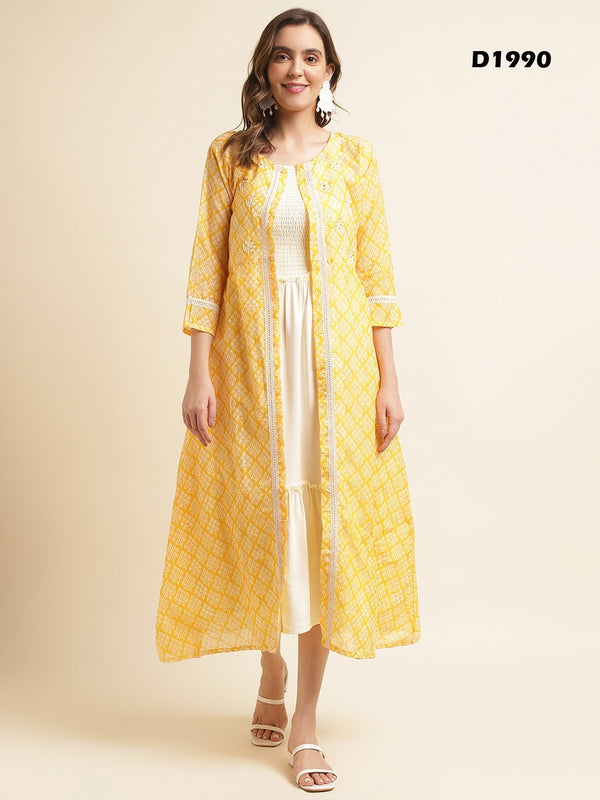 Cotton Yellow Party Wear Kurti With Shrug