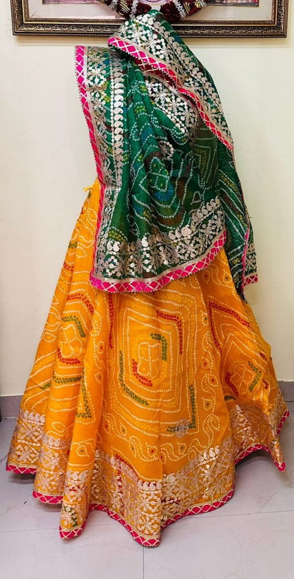Yellow Bandhani Gota Patti Lehenga