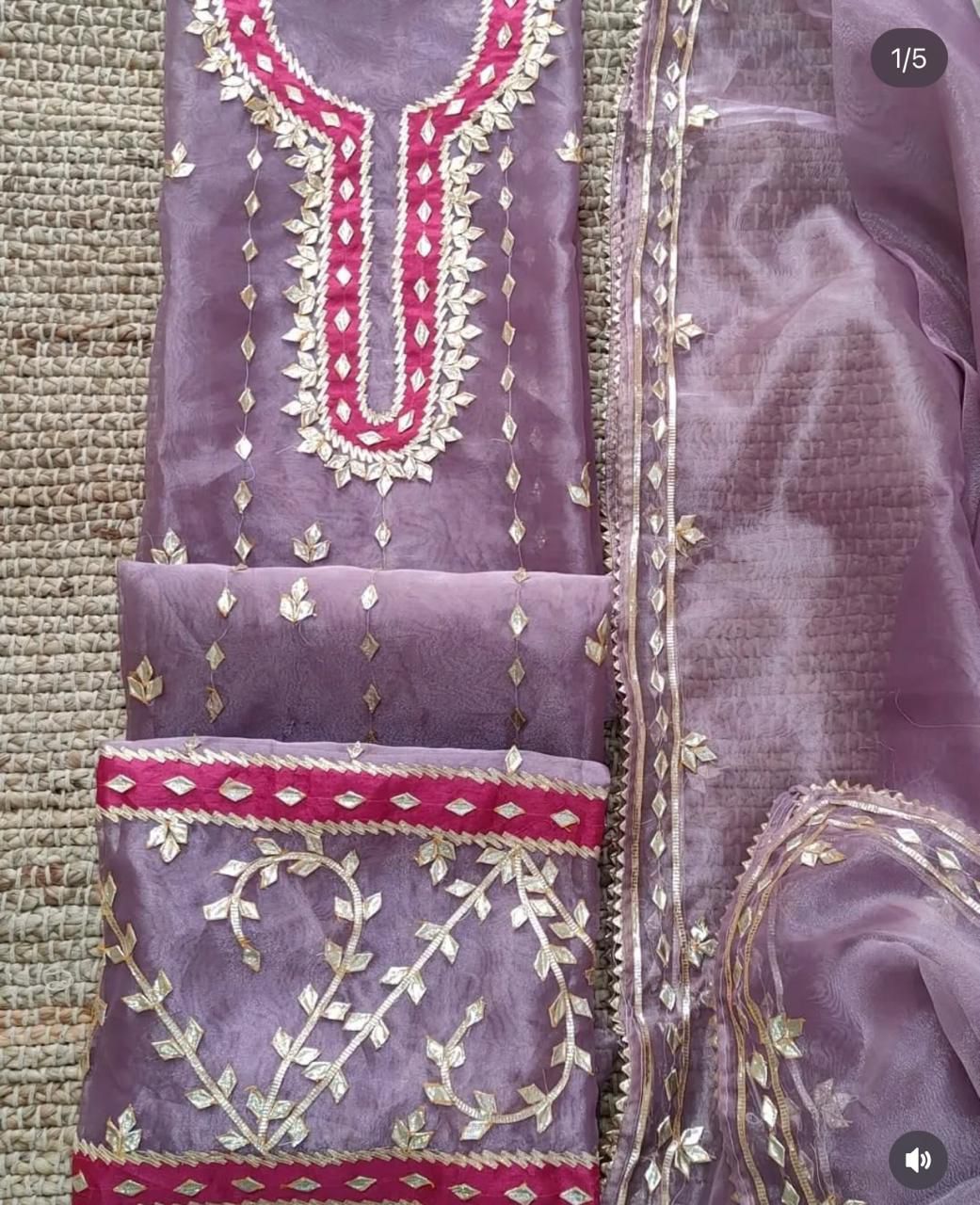 Dusty Lavender Hand Gota Patti Organza Suit