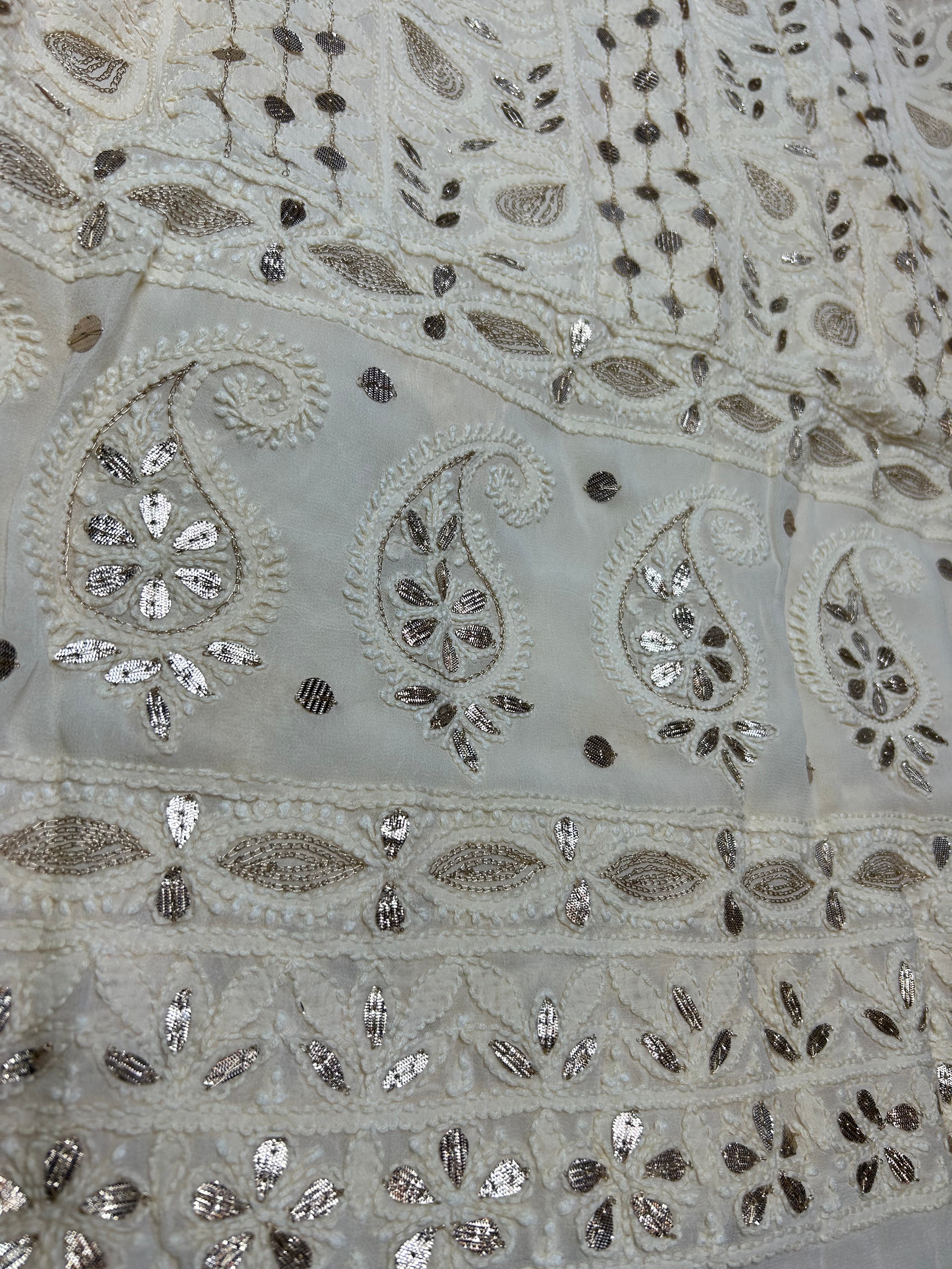 Beautiful Cream Colour Chikankari Gota Patti Unstitched Salwar Kameez