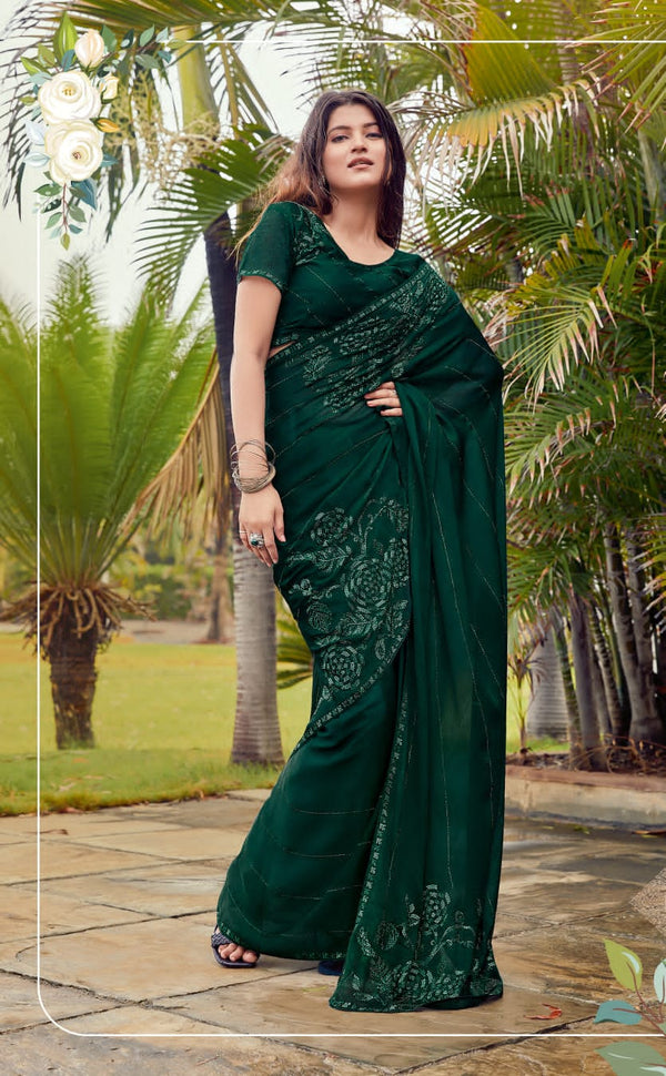Designer Satin Silk Saree in t Green