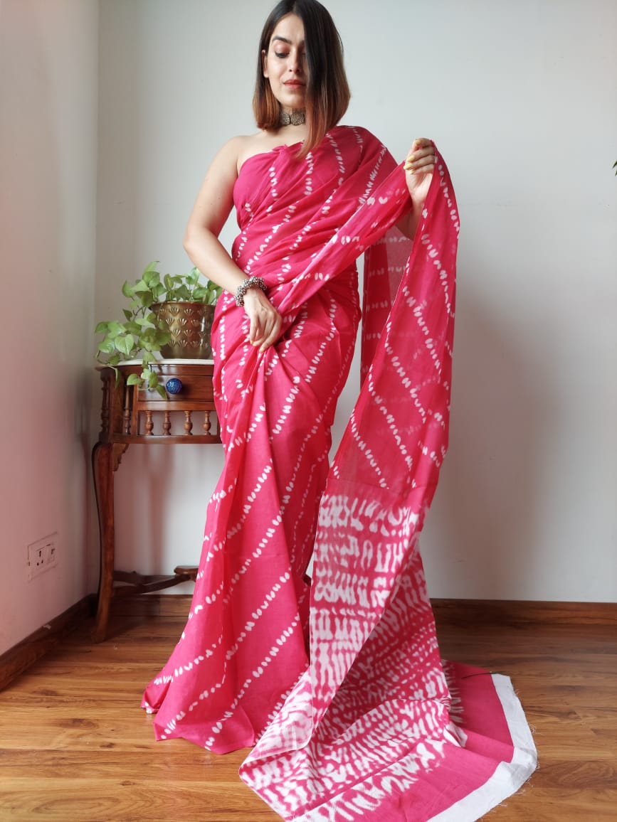 Maahi - Chanderi Silk by Cotton Saree with Geometric & Floral Motifs