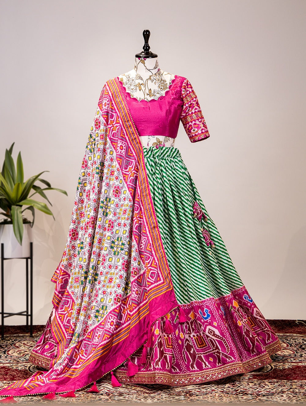 Indian Bridal Lehenga Choli in Lavender With Bandhani Dot Print and  Embroidery in USA, UK, Malaysia, South Africa, Dubai, Singapore