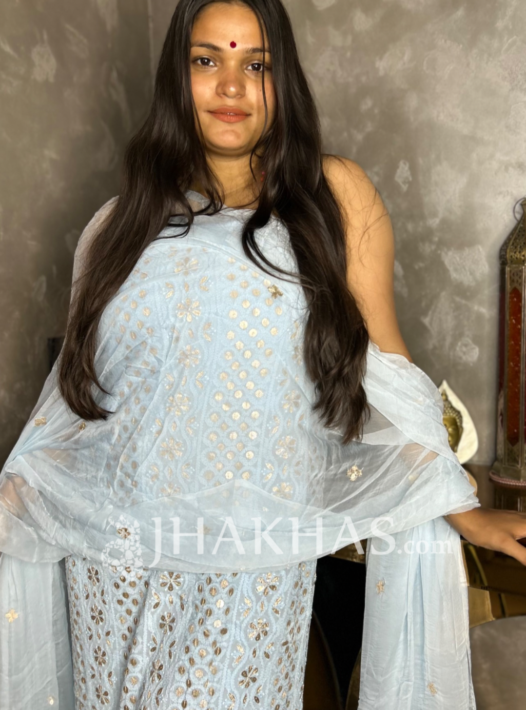 Cloud Blue Georgette Fancy Chikankari Gota work Unstitched salwar suit online