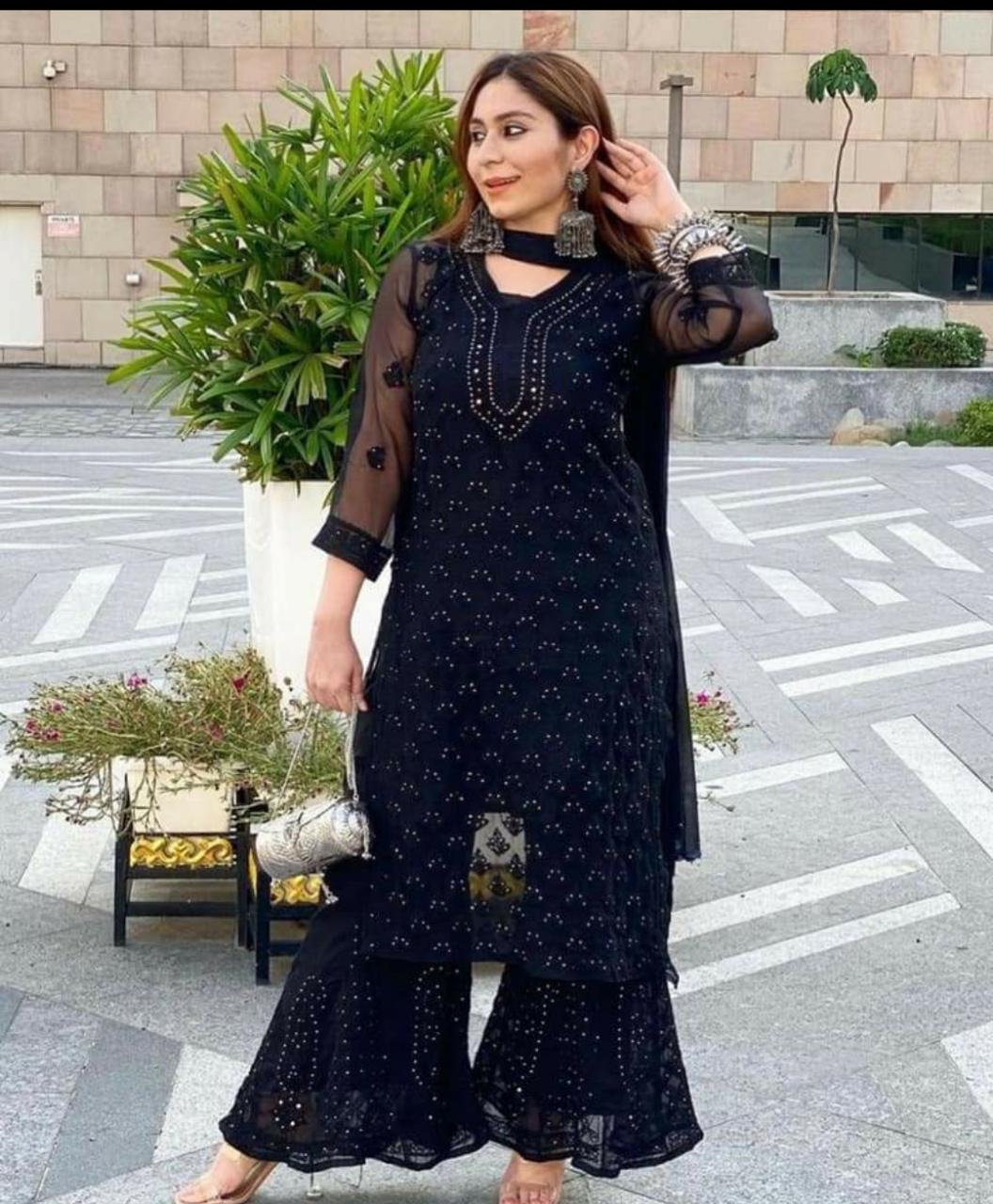 Black Chikankari Sharara Set