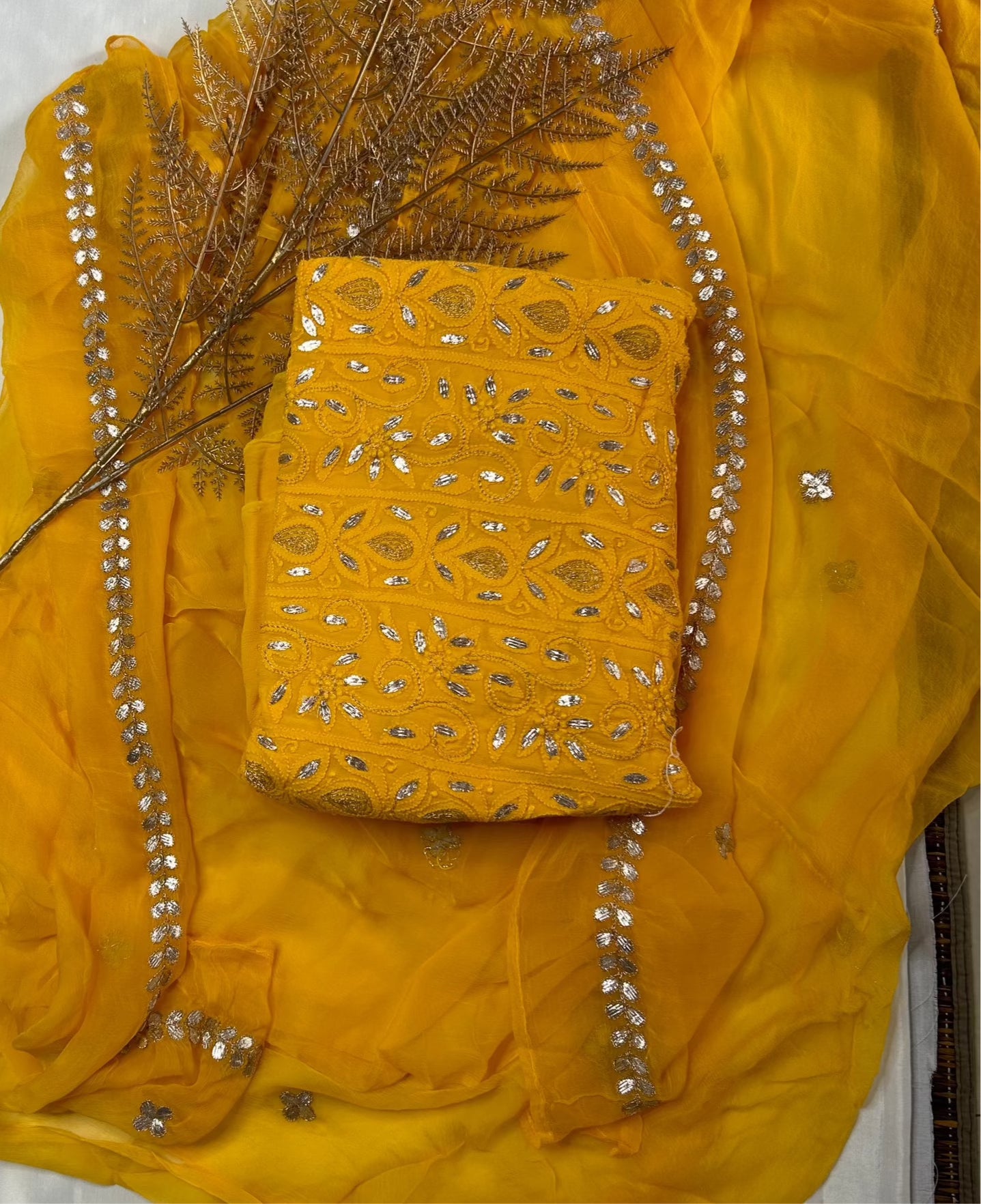 Heavy Chikankari Gota Salwar Suit In Yellow