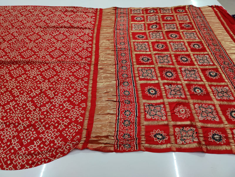 Red Bandhani Silk Saree