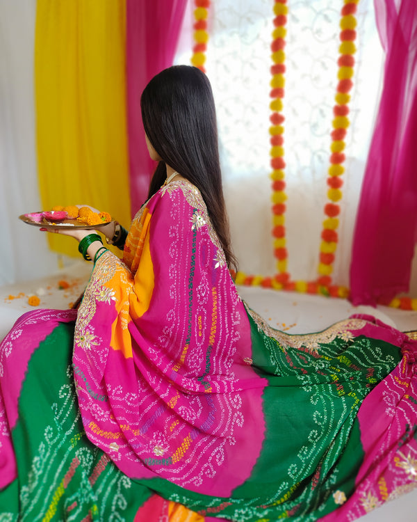 Multi Color Bandhej Saree