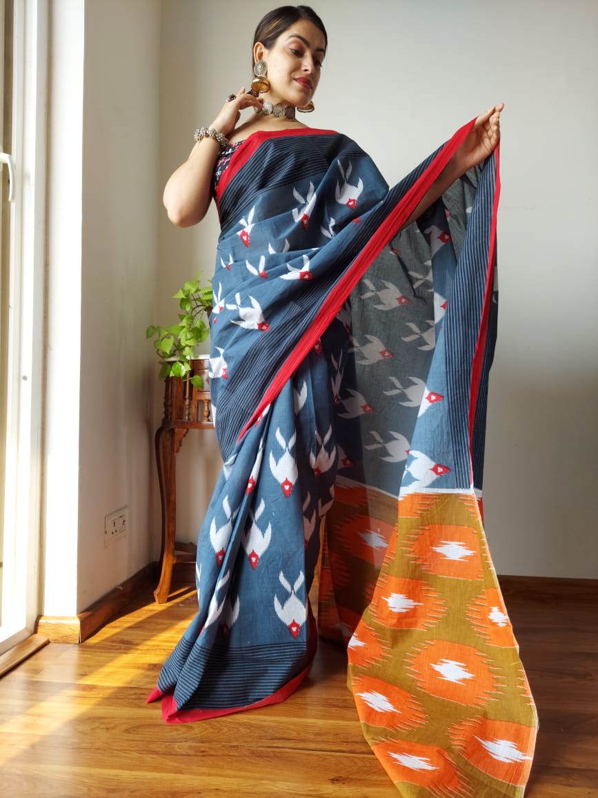 Buy Blue Dola Silk Wedding Wear Digital Printed Saree Online From Wholesale  Salwar.