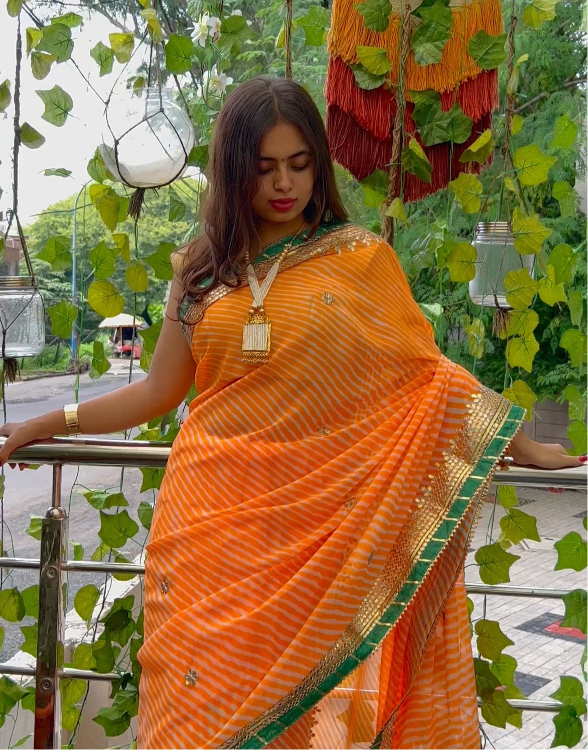 Orange Leheriya Bandhej Saree