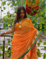 Orange Leheriya Bandhej Saree