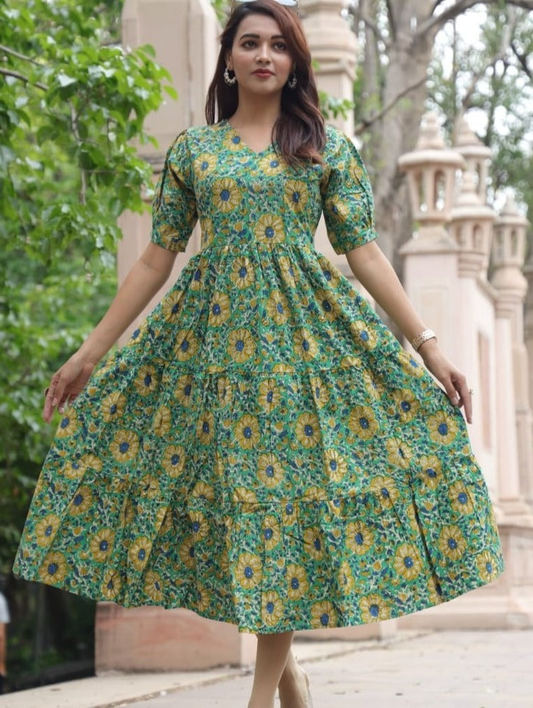 Floral printed frock Stylist Elegant Casual maxi long flared anarkali one  piece dresses party wear designer