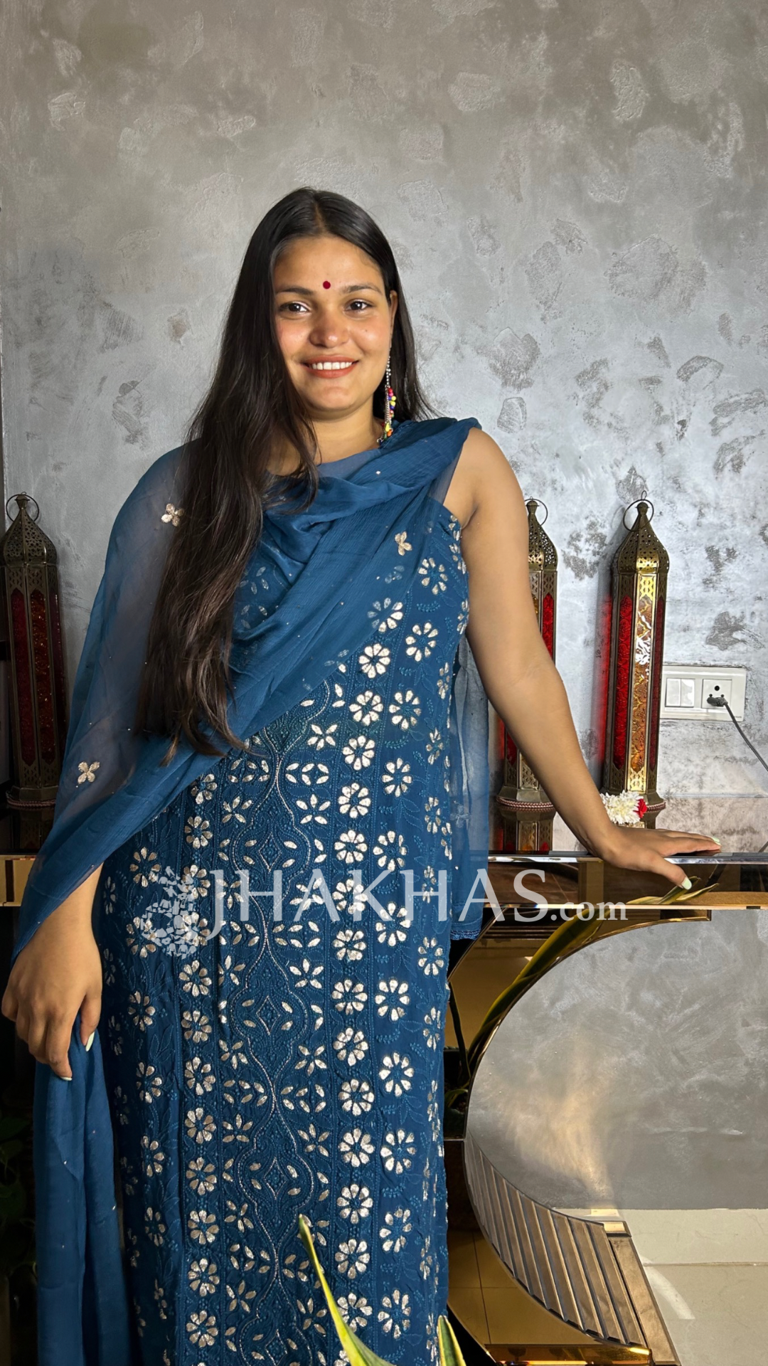 Denim Blue Heavy Designer Chikankari Gota work Salwar Suit Fabric Unstitched