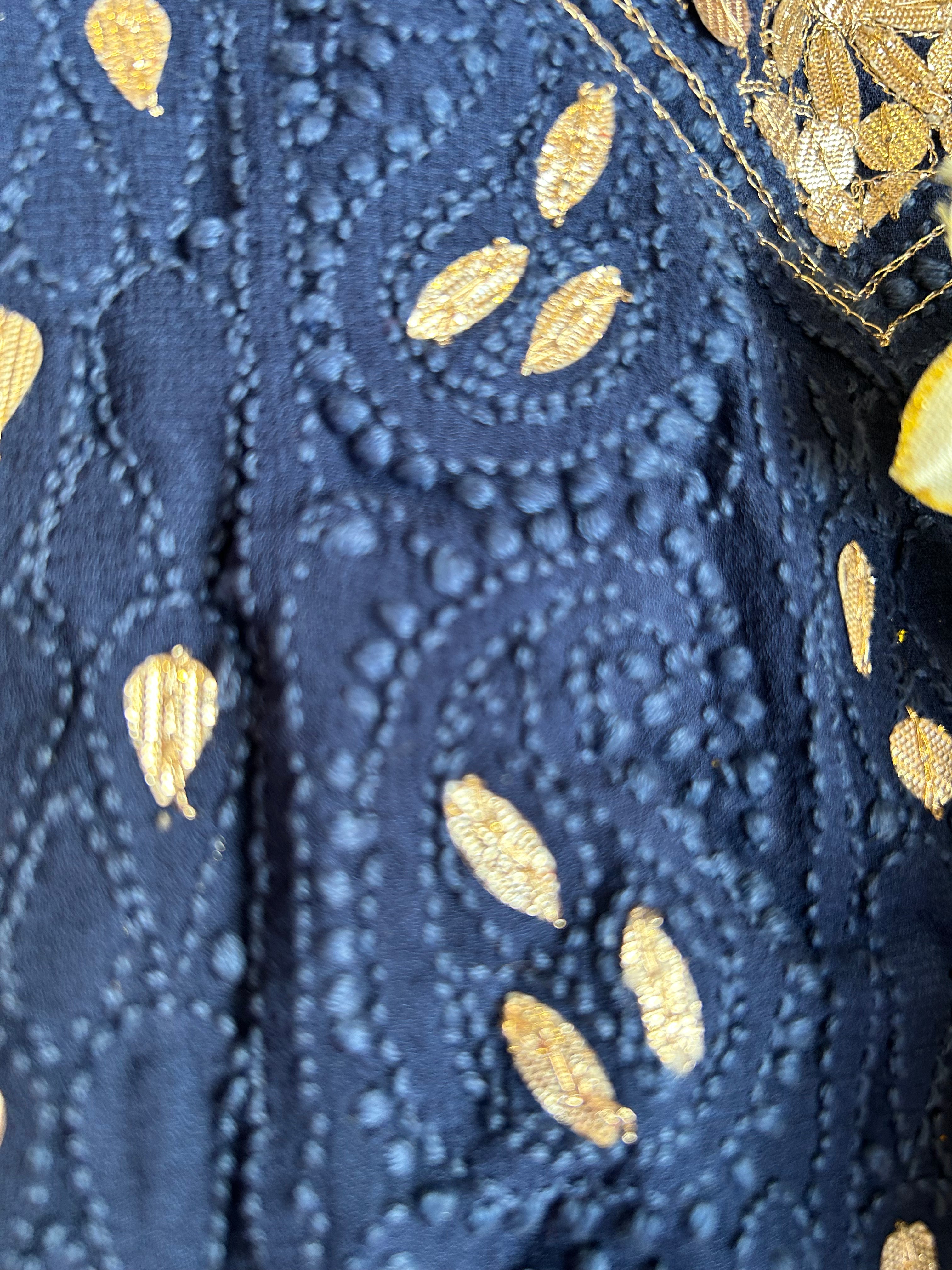 Navy Blue Chikankari Gota Embroidery Fabric Material Salwar Suit Set